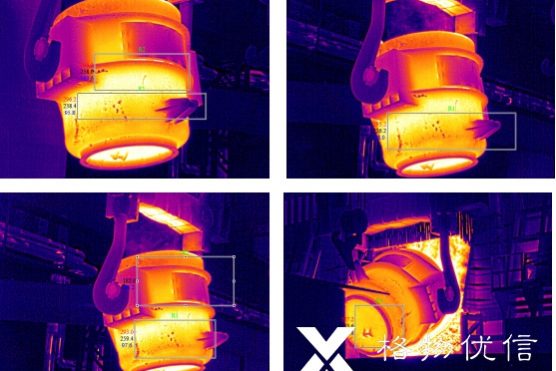 物優(yōu)信紅外熱像儀鋼包檢測(cè)熱成像實(shí)景圖與溫度曲線圖