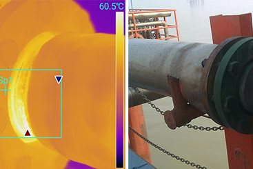 出現(xiàn)異常高溫的管道法蘭處的紅外熱像圖