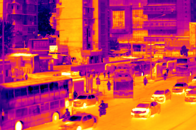 格物優(yōu)信高速響應(yīng)熱像儀拍攝的人行車輛街道